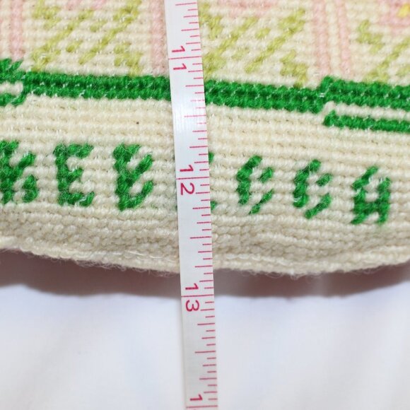 Vintage needlepoint Blonde Doll Floral Figure Pillow Grandma core Rebecca - Picture 6 of 8